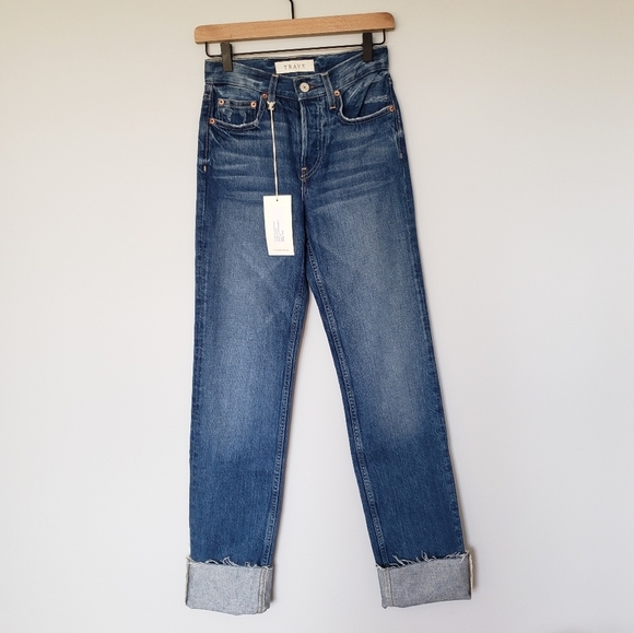 TRAVE Berit High Rise Straight Leg Jeans Raw Hem Santa Monica SZ 23 - Picture 2 of 8